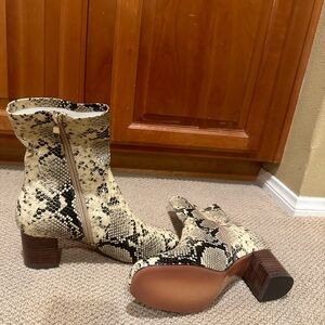 Silent D size 38/ 8 snakeskin, python heel ankle boot. Brand new never worn